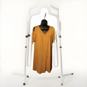 Womens Summer Dress Godess Medium Shoulder Cut Out Tie Front Striped 5%‎ Spandex